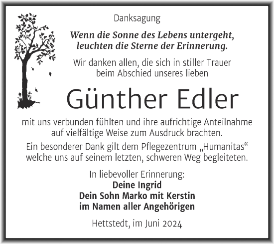 Traueranzeige von Günther Edler von Trauerkombi Mansfelder Land