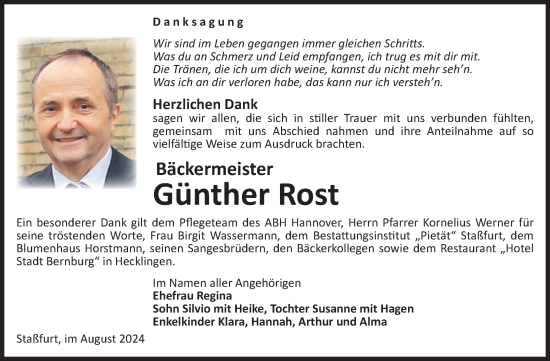Traueranzeige von Günther Rost von Volksstimme Staßfurt