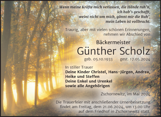 Traueranzeige von Günther Scholz von Trauerkombi Wittenberg