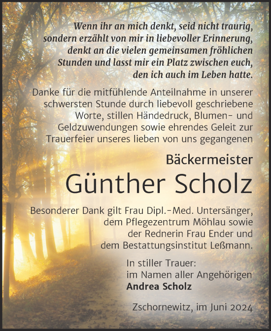 Traueranzeige von Günther Scholz von Trauerkombi Wittenberg