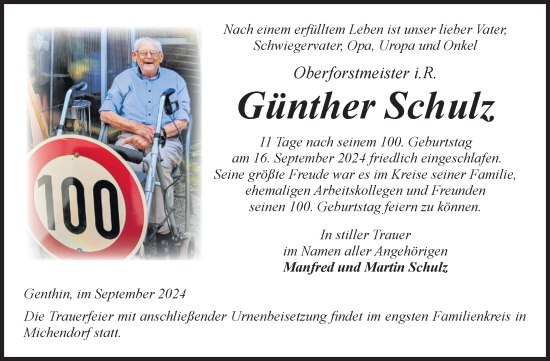 Traueranzeige von Günther Schulz von Volksstimme Burg/Genthin