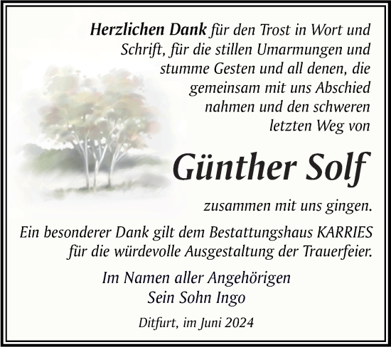 Traueranzeige von Günther Solf von Trauerkombi Quedlinburg