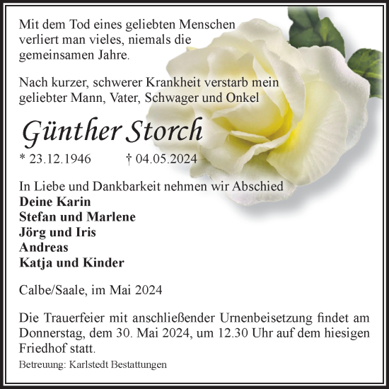 Traueranzeige von Günther Storch von Volksstimme Schönebeck