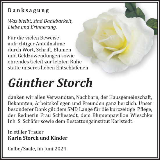 Traueranzeige von Günther Storch von Volksstimme Schönebeck