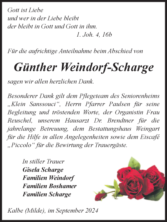 Traueranzeige von Günther Weindorf-Scharge von Volksstimme Altmark West