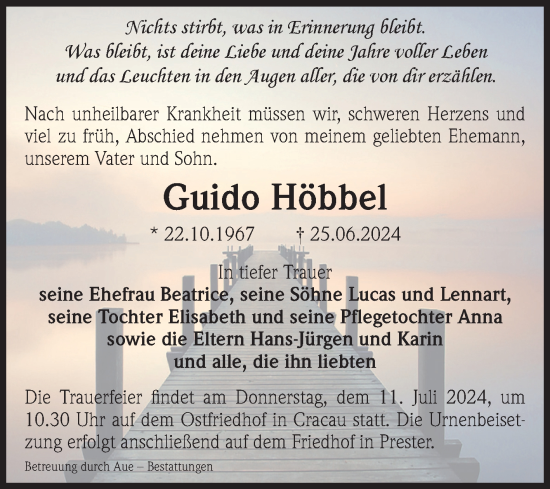 Traueranzeige von Guido Höbbel von Volksstimme Magdeburg