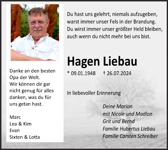 Traueranzeige von Hagen Liebau von Super Sonntag Quedlingburg