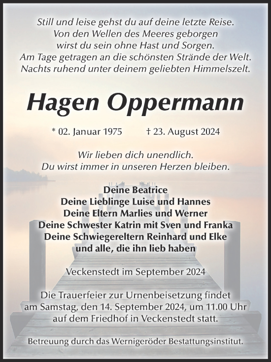 Traueranzeige von Hagen Oppermann von Volksstimme Wernigerode