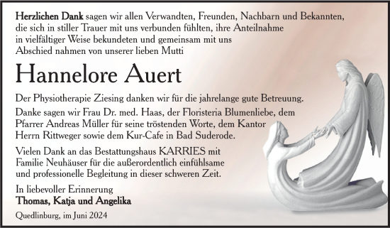 Traueranzeige von Hannelore Auert von Trauerkombi Quedlinburg