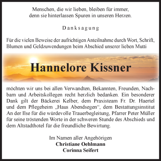 Traueranzeige von Hannelore Kissner von Volksstimme Wernigerode