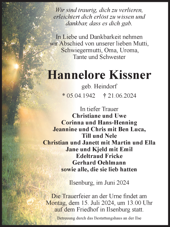 Traueranzeige von Hannelore Kissner von Volksstimme Wernigerode