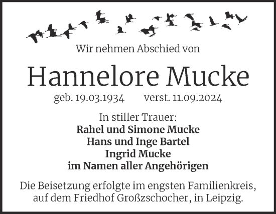 Traueranzeige von Hannelore Mucke von Mitteldeutsche Zeitung Halle/Saalkreis