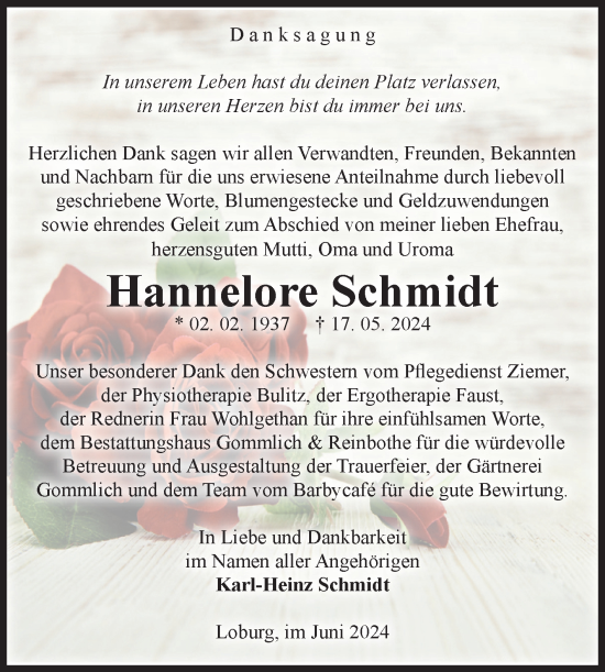 Traueranzeige von Hannelore Schmidt von Volksstimme Zerbst