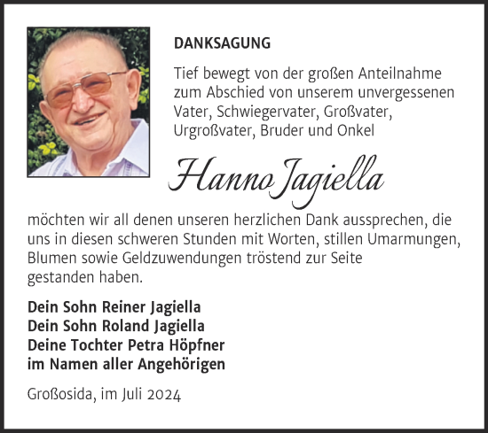 Traueranzeige von Hanno Jagiella von Trauerkombi Zeitz