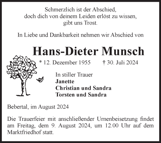 Traueranzeige von Hans-Dieter Munsch von Volksstimme Haldensleben/Wolmirstedt