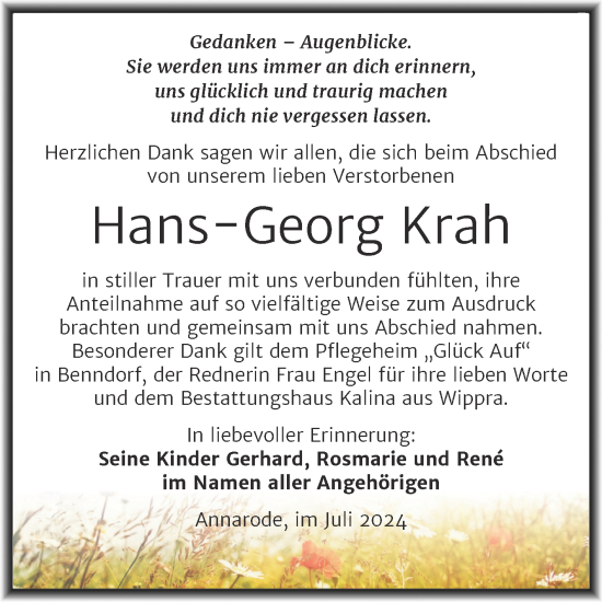 Traueranzeige von Hans-Georg Krah von Trauerkombi Mansfelder Land