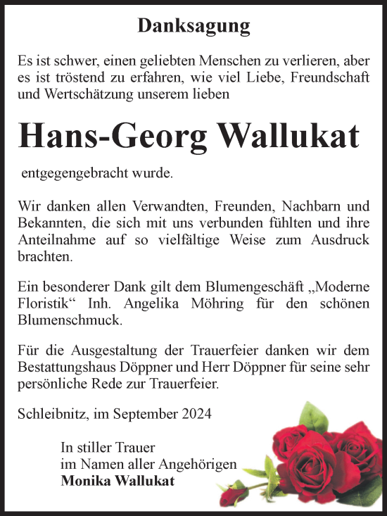 Traueranzeige von Hans-Georg Wallukat von Volksstimme Oschersleben/Wanzleben