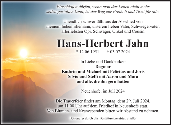 Traueranzeige von Hans-Herbert Jahn von Volksstimme Haldensleben/Wolmirstedt