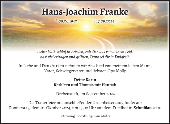 Traueranzeige von Hans-Joachim Franke von Volksstimme Altmark West
