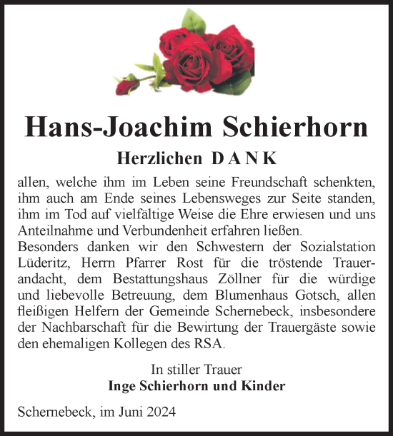 Traueranzeige von Hans-Joachim Schierhorn von Volksstimme Altmark Ost