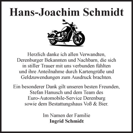 Traueranzeige von Hans-Joachim Schmidt von Volksstimme Wernigerode