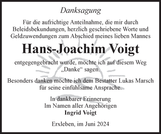 Traueranzeige von Hans-Joachim Voigt von Volksstimme Haldensleben/Wolmirstedt
