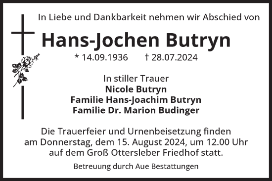 Traueranzeige von Hans-Jochen Butryn von Volksstimme Magdeburg