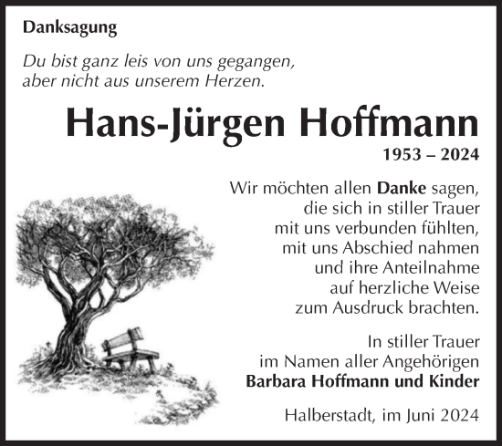 Traueranzeige von Hans-Jürgen Hoffmann von Volksstimme Halberstadt