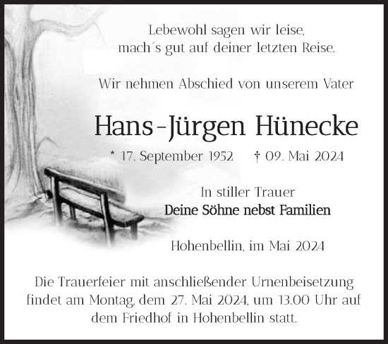 Traueranzeige von Hans-Jürgen Hünecke von Volksstimme Burg/Genthin