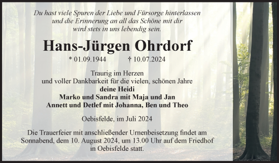 Traueranzeige von Hans-Jürgen Ohrdorf von Volksstimme Altmark West