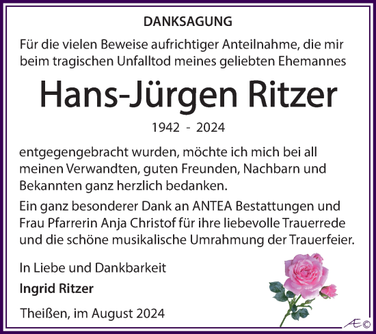Traueranzeige von Hans-Jürgen Ritzer von Trauerkombi Zeitz