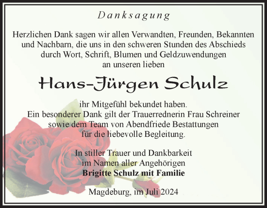 Traueranzeige von Hans-Jürgen Schulz von Volksstimme Magdeburg