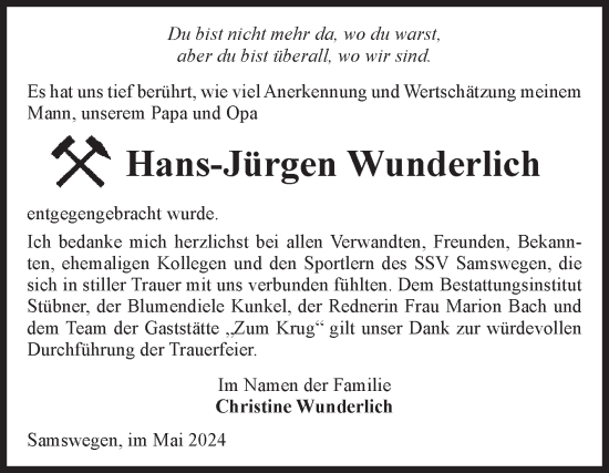 Traueranzeige von Hans-Jürgen Wunderlich von Volksstimme Haldensleben/Wolmirstedt