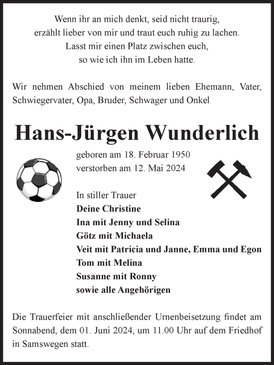 Traueranzeige von Hans-Jürgen Wunderlich von Volksstimme Haldensleben/Wolmirstedt