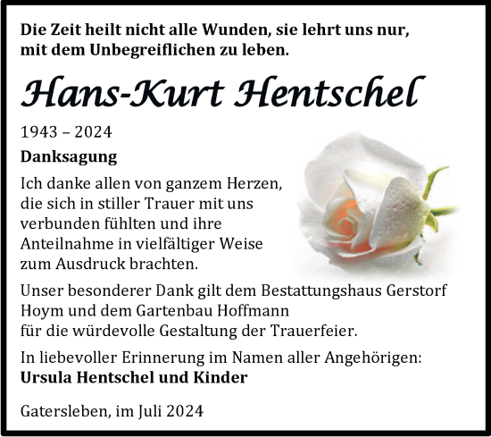 Traueranzeige von Hans-Kurt Hentschel von Trauerkombi Aschersleben