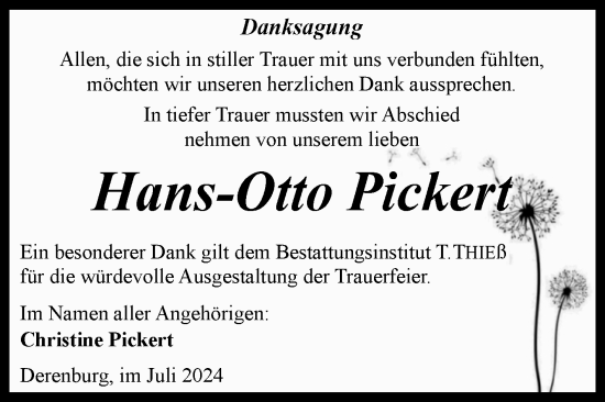 Traueranzeige von Hans-Otto Pickert von Volksstimme Wernigerode