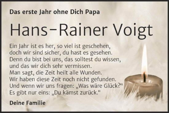 Traueranzeige von Hans-Rainer Voigt von Trauerkombi Bernburg
