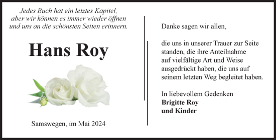 Traueranzeige von Hans Roy von Volksstimme Haldensleben/Wolmirstedt
