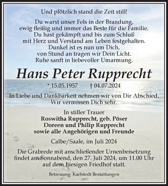Traueranzeige von Hans Peter Rupprecht von Volksstimme Schönebeck