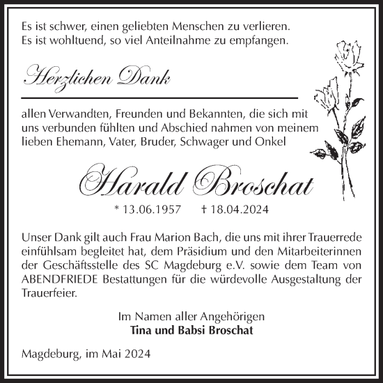 Traueranzeige von Harald Broschat von Volksstimme Magdeburg