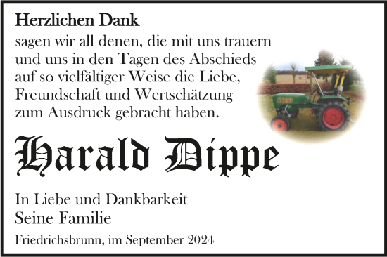 Traueranzeige von Harald Dippe von Trauerkombi Quedlinburg