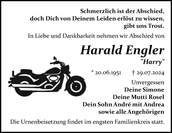 Traueranzeige von Harald Engler von Trauerkombi Bitterfeld