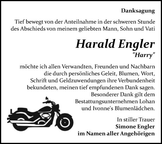 Traueranzeige von Harald Engler von Trauerkombi Bitterfeld
