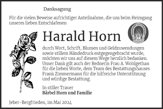 Traueranzeige von Harald Horn von Super Sonntag Wittenberg