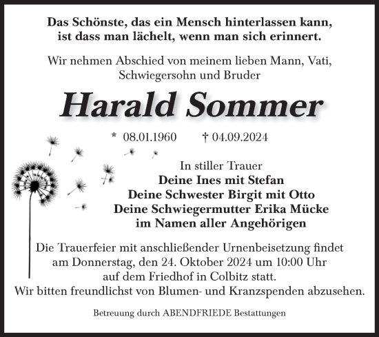 Traueranzeige von Harald Sommer von Volksstimme Haldensleben/Wolmirstedt