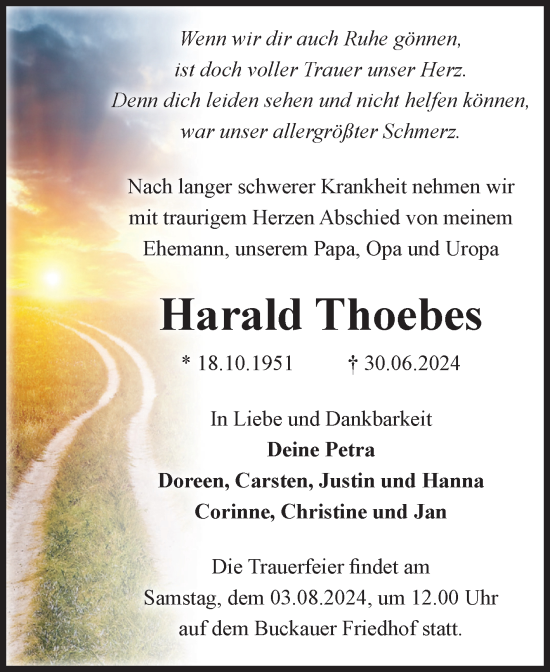Traueranzeige von Harald Thoebes von Volksstimme Magdeburg