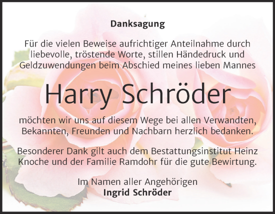 Traueranzeige von Harry Schröder von Trauerkombi Aschersleben