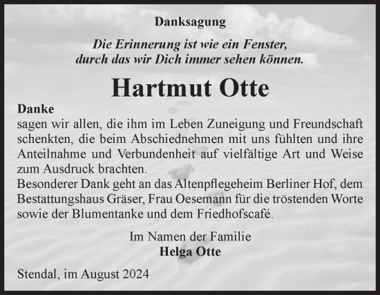 Traueranzeige von Hartmut Otte von Volksstimme Altmark Ost