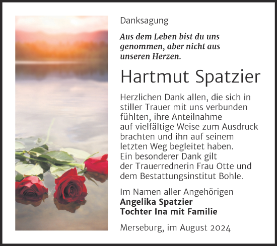 Traueranzeige von Hartmut Spatzier von Trauerkombi Merseburg