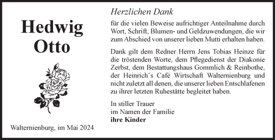 Traueranzeige von Hedwig Otto von Volksstimme Zerbst